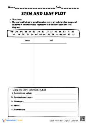 Stem and Leaf Plot: Data Representation Worksheet