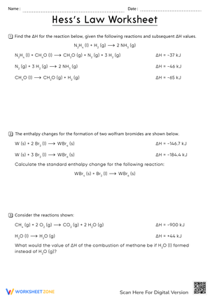 Solve Thermochemistry Problems with Hess Cycle Worksheet