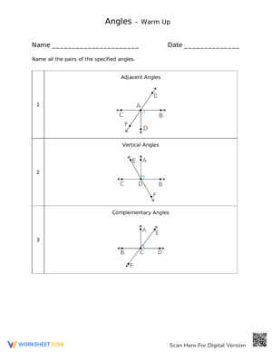 Practice Naming Angles with this Class Warm-Up Worksheet