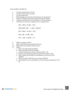 Review Acids and Bases Concepts with this Test Review
