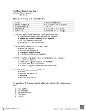 Explore Atomic Structure and Electrons with this Worksheet