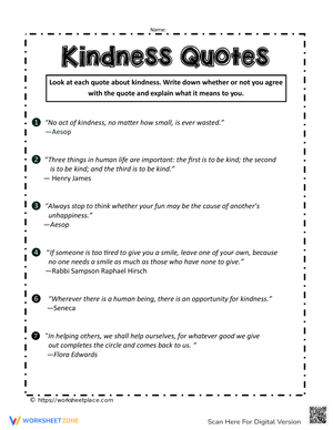 Inspiring Kindness Quotes for Kids Worksheet