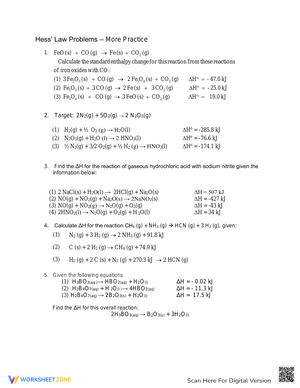 Practice Hess's Law Problems with this Worksheet