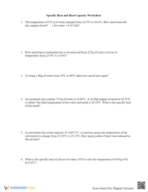 Specific Heat Worksheet – Calculate Heat Capacity