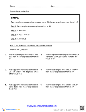 Review Types of Angles: Practice Worksheet
