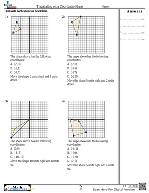 Translating on a Coordinate Plane Worksheet