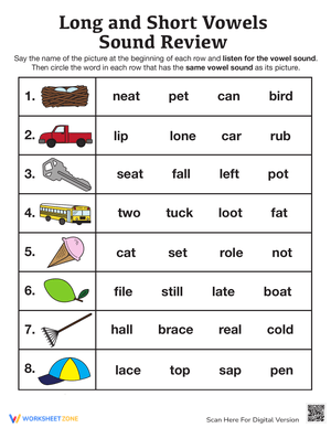 Long and Short Vowels Sounds Practice