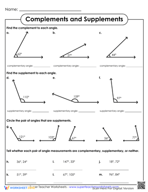 Complements and Supplements of Angles