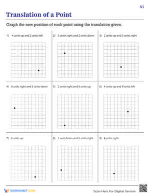 Translation of a Point Worksheet for Math