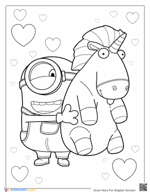 Minion and Unicorn Coloring Page with Hearts Design