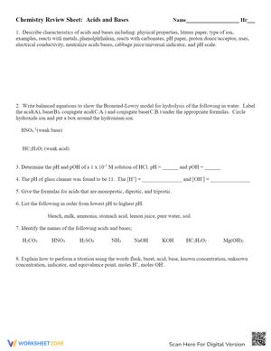 Acid-Base Unit Review: Comprehensive Chemistry Practice