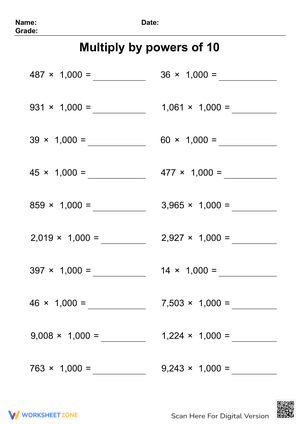 Multiply by Powers of 10 with This Worksheet