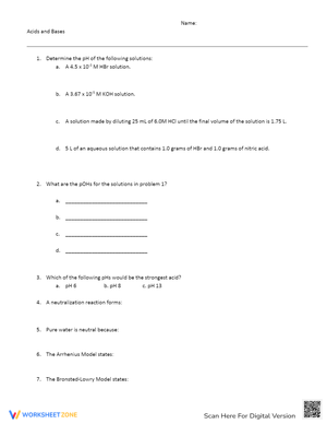 Acids and Bases Review: Chemistry Practice Worksheet