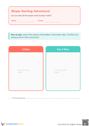 Printable 4-Sided Shape Sorting Worksheet | Grade K-2