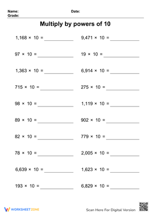 Worksheet: Mastering Multiplication by Powers of 10