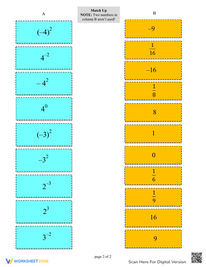 Zero and Negative Exponents: Math Practice Match-Up