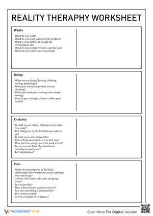 Exploring Reality Therapy: A Worksheet for Self-Assessment