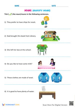 Identify Nouns Practice Worksheet