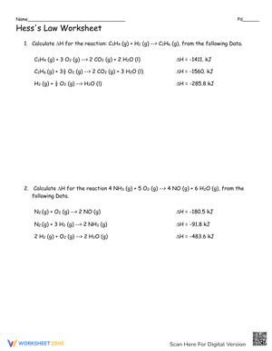 Hess's Law Practice Worksheet 5