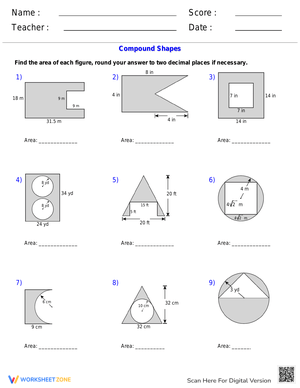 Find the Area of the Shaded Region Worksheets With Answers