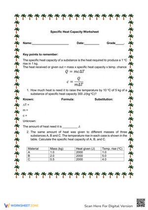 Specific Heat Capacity Practice Worksheet