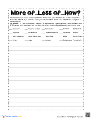 More or Less Comparative Analysis Worksheet