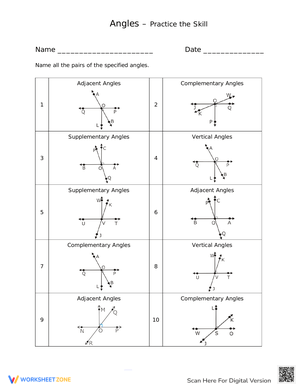 Practice Angle Relationships Worksheet