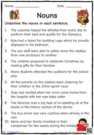 Underline the Nouns Worksheet