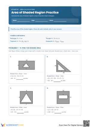 Worksheet on Area of Shaded Region Practice