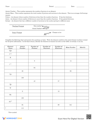 Exploring Atomic Number and Mass Number: A Chemistry Worksheet