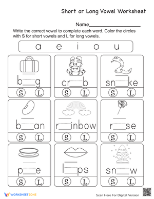 Explore Short and Long Vowel Sounds with this Worksheet