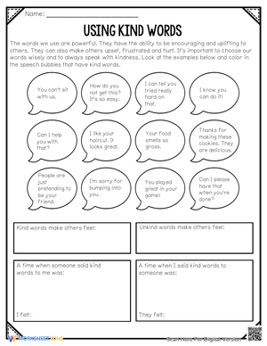 Promote Kindness with this Using Kind Words Worksheet