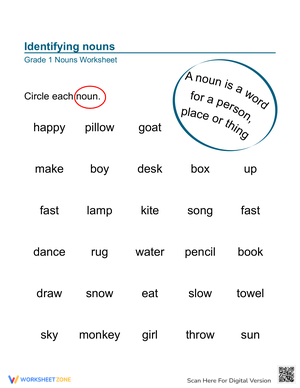 Practice Identifying Nouns with this Worksheet