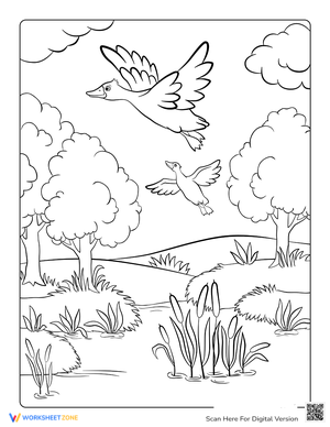Migrating Ducks Fall Coloring Page