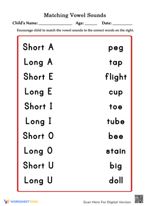 Match the Vowels: A Phonics Worksheet for Early Learners