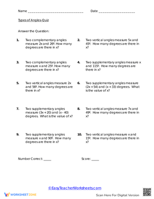 Types of Angles Quiz: Identify Acute, Obtuse & Right Angles