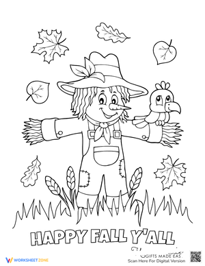 Cute Scarecrow Fall Coloring Sheet: Autumn Activity