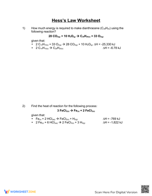 Hess's Law Worksheet: Calculate Enthalpy Changes in Chemistry