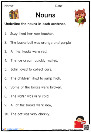 Underline the Nouns: Grammar Practice Worksheet