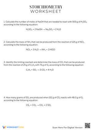 Honors Chemistry Stoichiometry Worksheet: Practice Problems