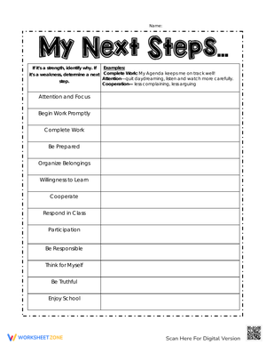 My Next Steps Worksheet: Goal Setting Activity