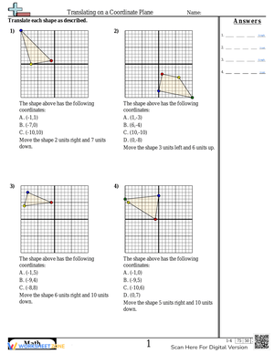 Translating on a Coordinate Plane: Geometry Worksheet