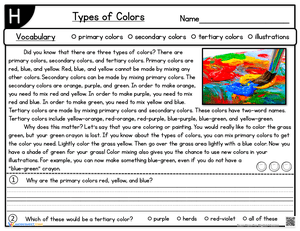 Types of Colors: Color Theory Worksheet for Students