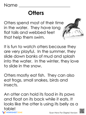 All About Otters: Reading Comprehension Worksheet