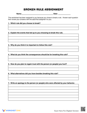 Broken Rule Assignment: Ethics and Consequences Worksheet