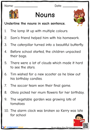 Underline the Nouns: A Grammar Practice Worksheet