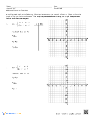 Grade 7 Evaluating Piecewise Functions Worksheets 2024
