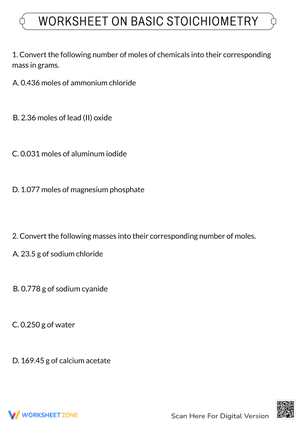 Stoichiometry Worksheet: Mixed Problems in Chemistry