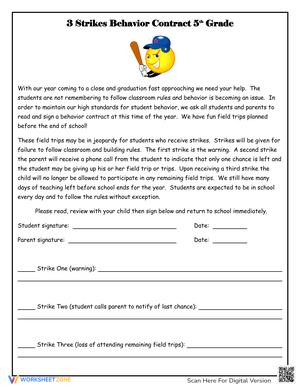 Behavior Contract: 3 Strikes System Worksheet