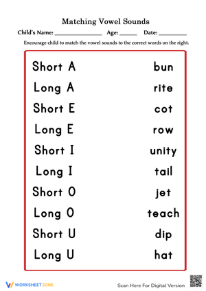 Matching Vowels: Phonics Worksheet for Early Learners